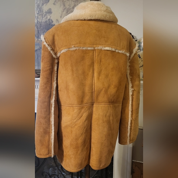 Vintage Women's Chestnut Suede and Cream Shearling Coat Size 16 - Picture 4 of 16